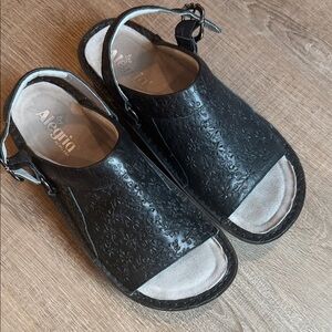 Alegria Black Floral Embossed Sandals